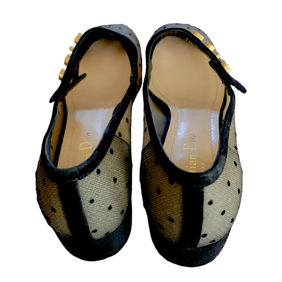 Dior Baby D Mesh Mary Jane Suede Logo Pumps Black Polka Dot Low Heel 8.5 38.5 - Picture 17 of 17
